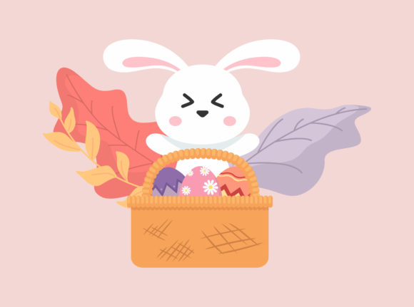 Easter Eggs Pink Bunny Basket Floral