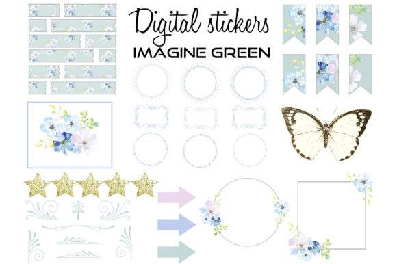 Enhance Your Designs with Digital Stickers, Floral - Frames Green