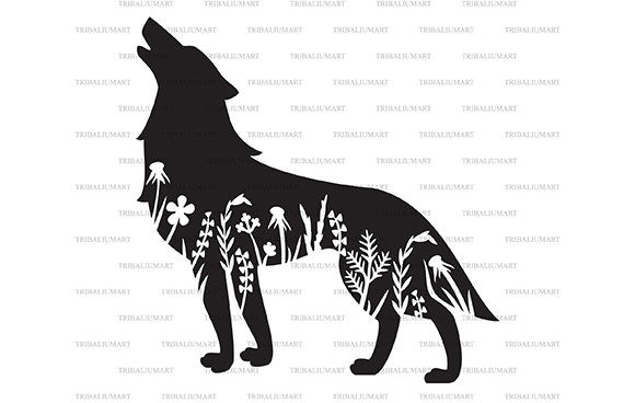 Silhouette of Floral and Howling Wolf: A Versatile Design for Creative Projects
