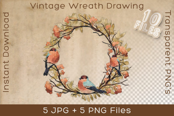 Wreath Ornament Vintage Floral Drawing: A Versatile Artwork for Crafters and Designers